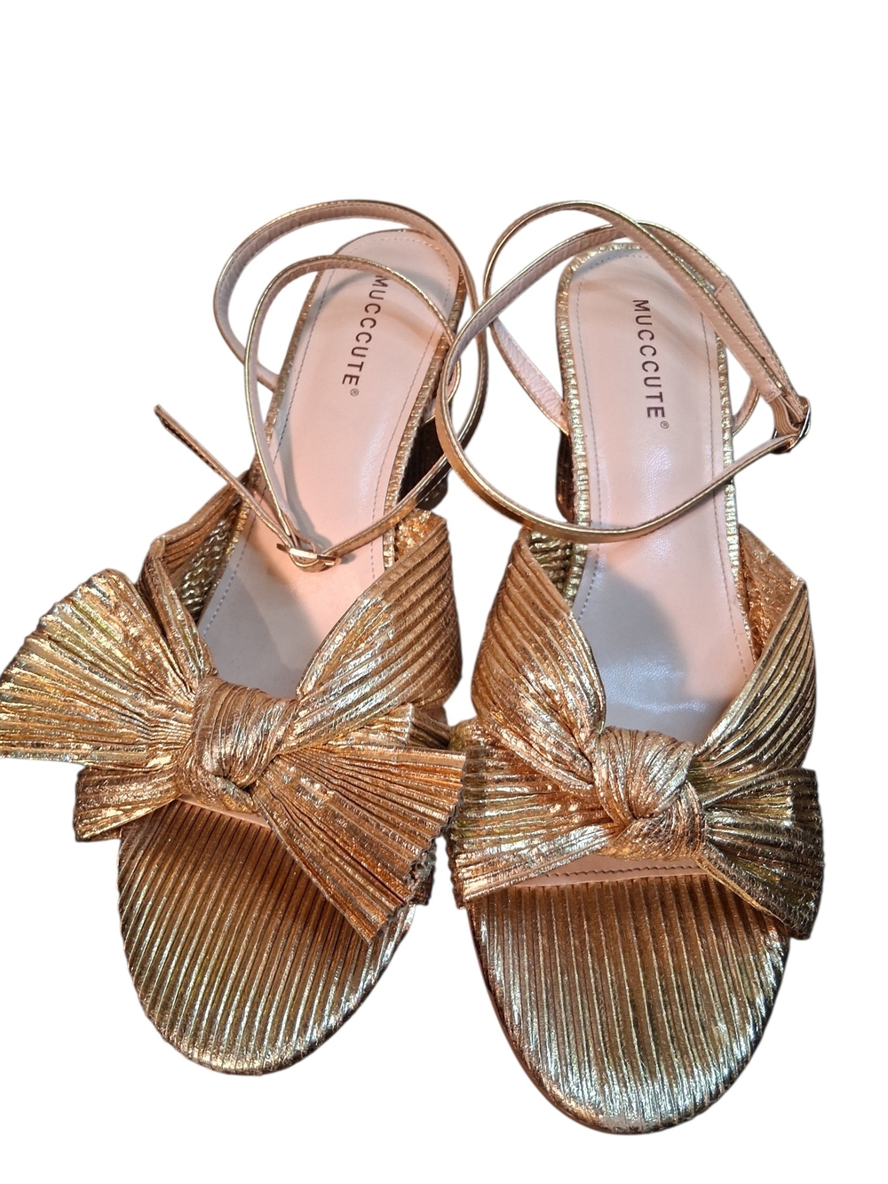 Metallic Gold Bow Ankle-Strap Heels